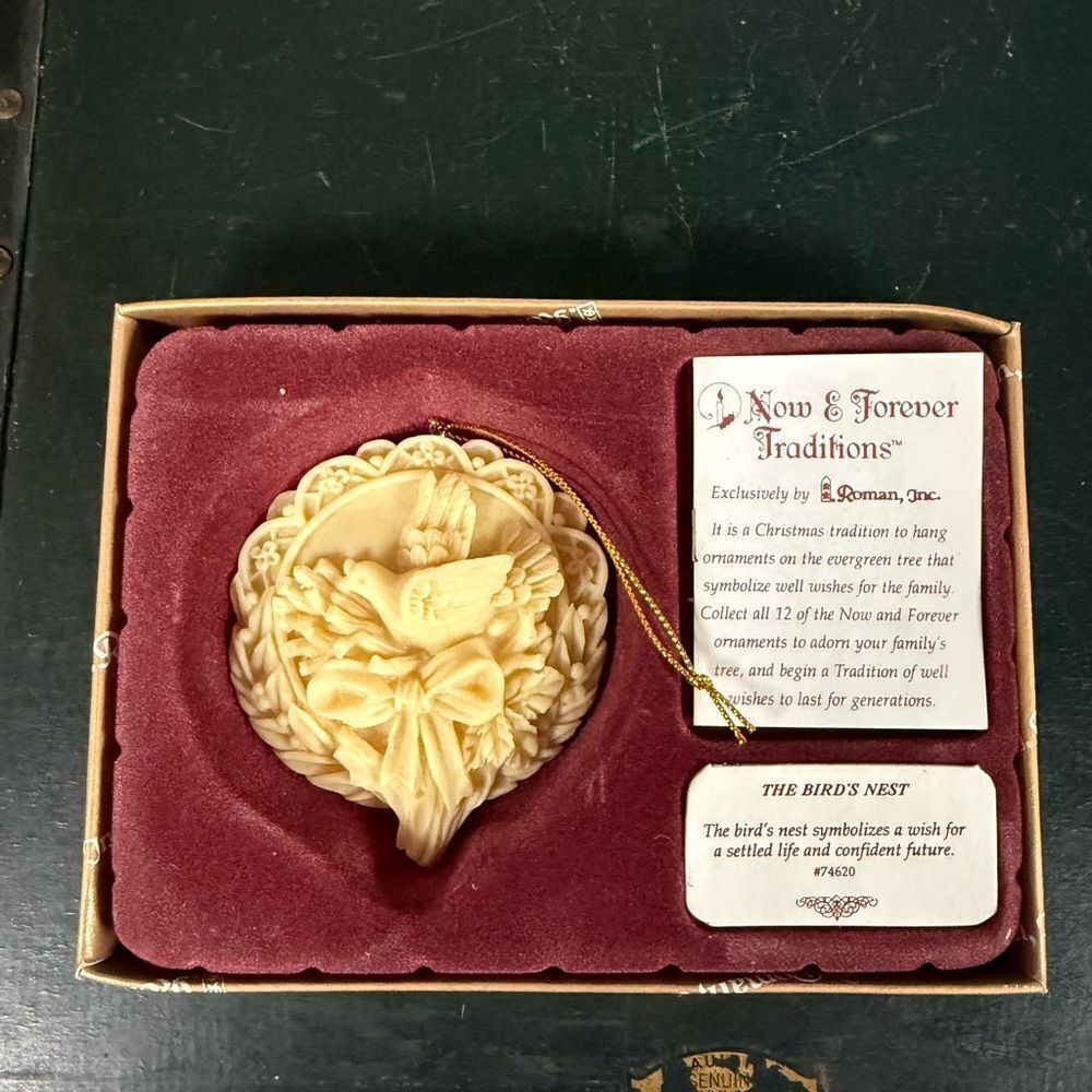 ROMAN Inc Ornament THE BIRDS NEST Now & Forever Christmas Porcelain In Box